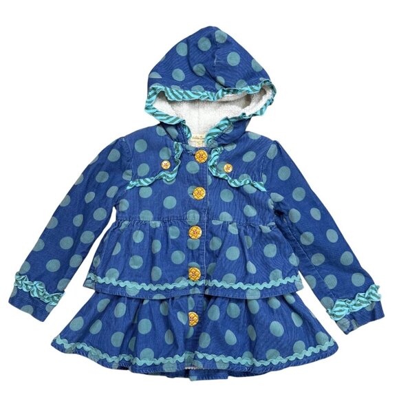 Matilda Jane Ruffle Polka Dot Fleece Lined Corduroy Jacket Hooded Size 4 - Picture 1 of 9